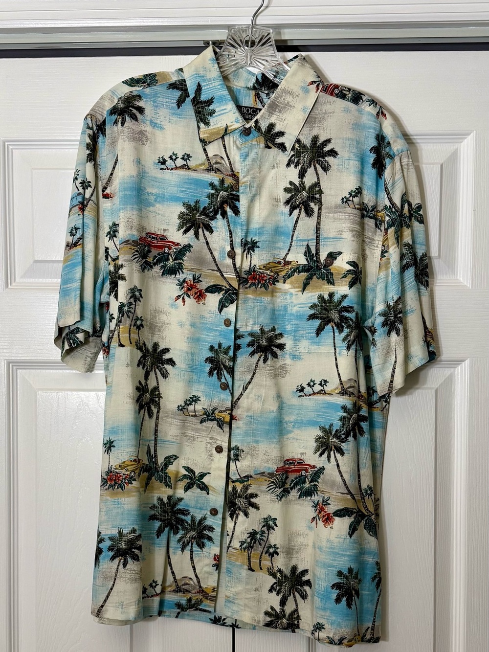 Boca Classics Relaxed Fit Hawaiian Shirt - Cream & Blue Palm Print